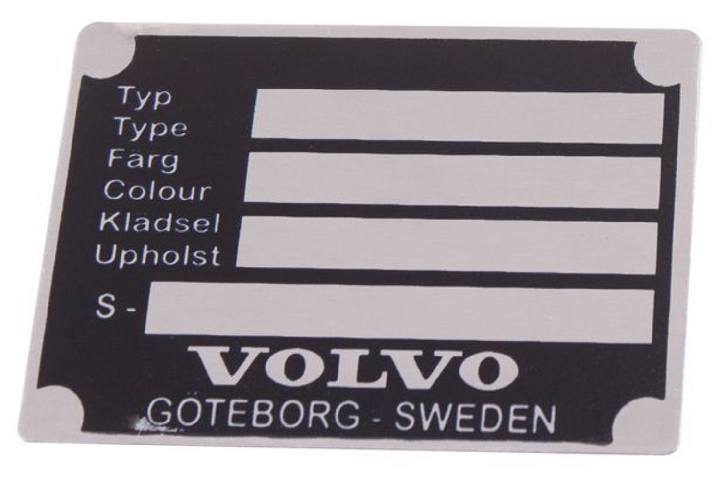 Aluminiums-ID-plade til Volvo Duett, Amazon, 1800, 140, 164