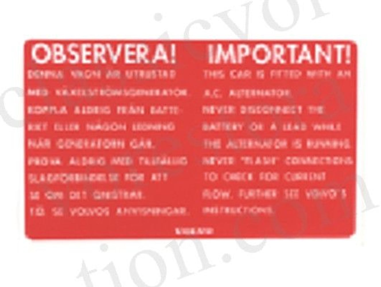 Mærkat generator til Volvo 123GT rød — bild 1 av 2